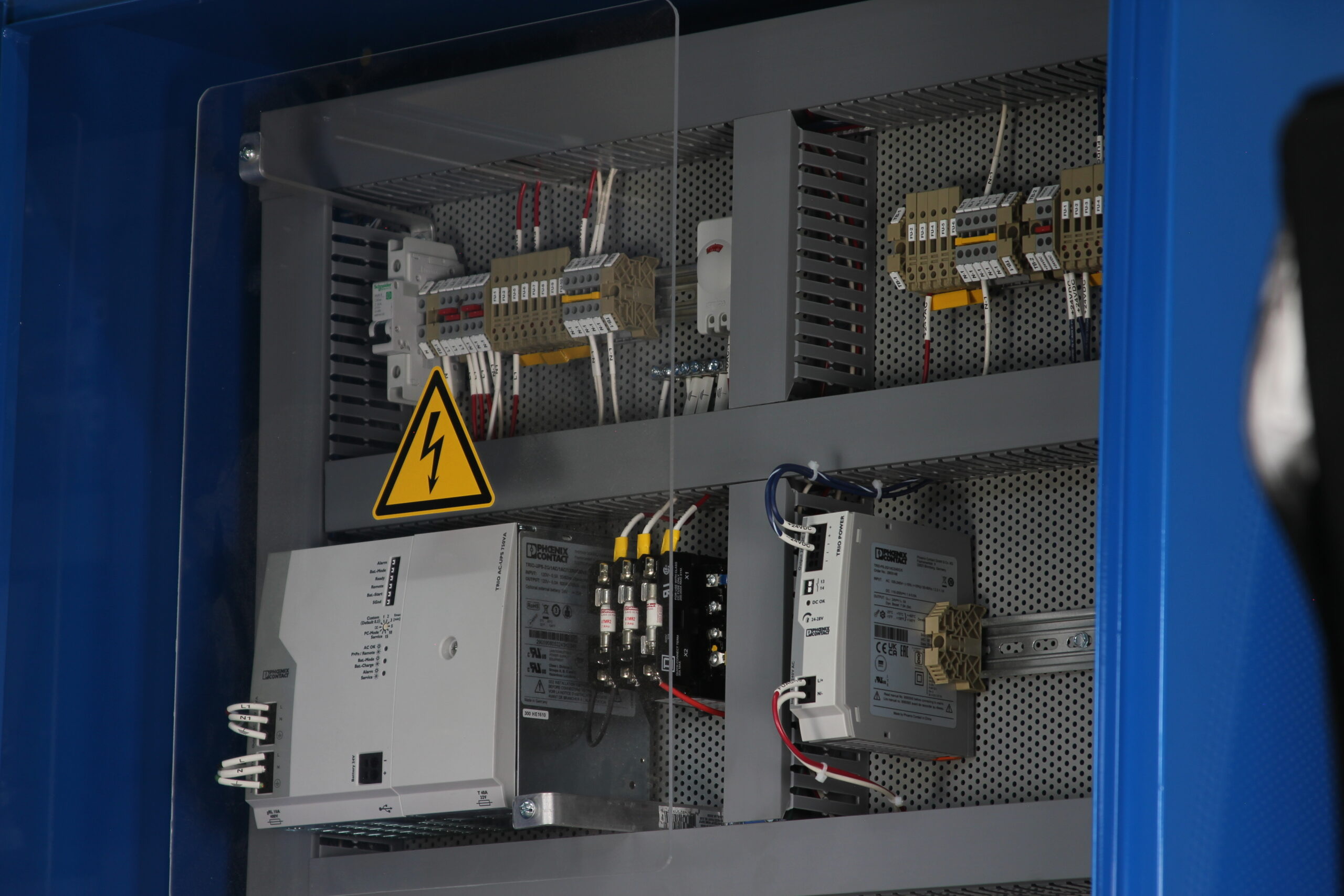 Interior of a ReliaSAFE cabinet with protected electrical control components