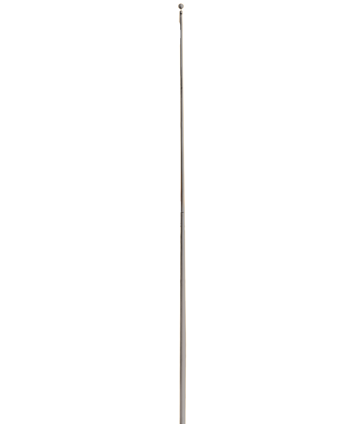 A tall, slender flagpole with a small ball finial on top, shown on a transparent background.