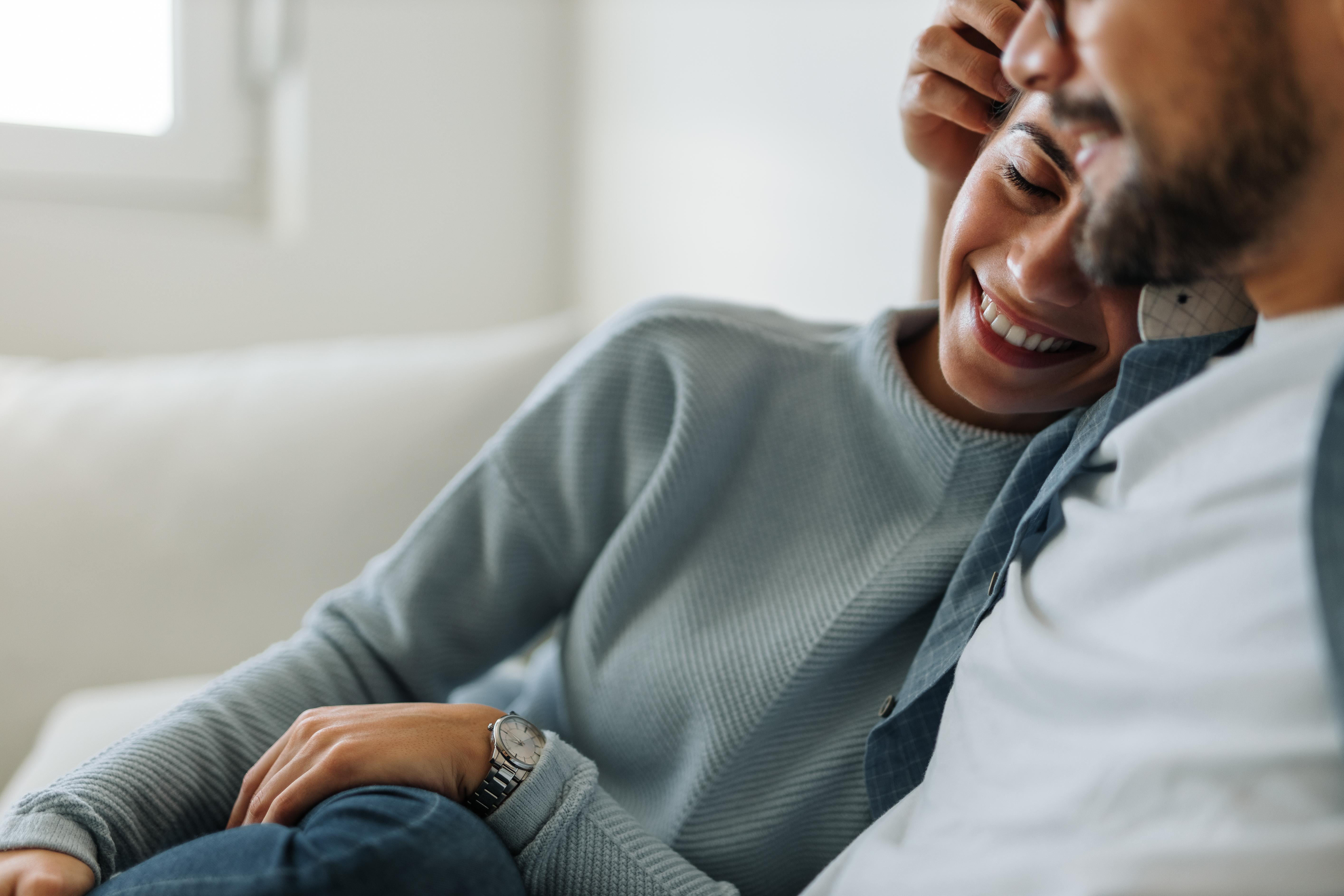 Family hugging stock image