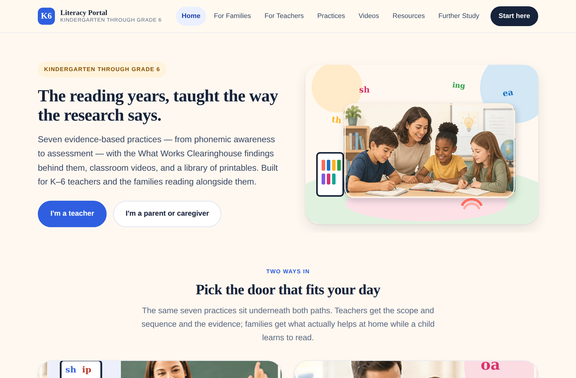 Homepage of the K-6 Literacy Portal