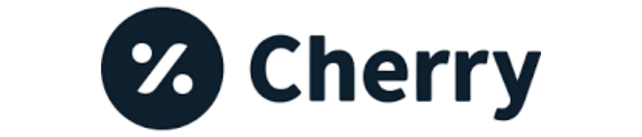 Cherry logo with dark circular percent icon