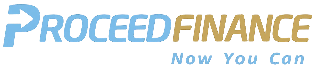 Proceed Finance logo with blue stylized P icon and tagline Now You Can