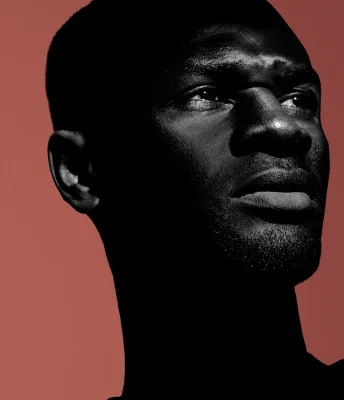 man having red background