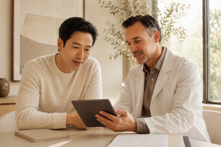 A physician reviewing results with a client