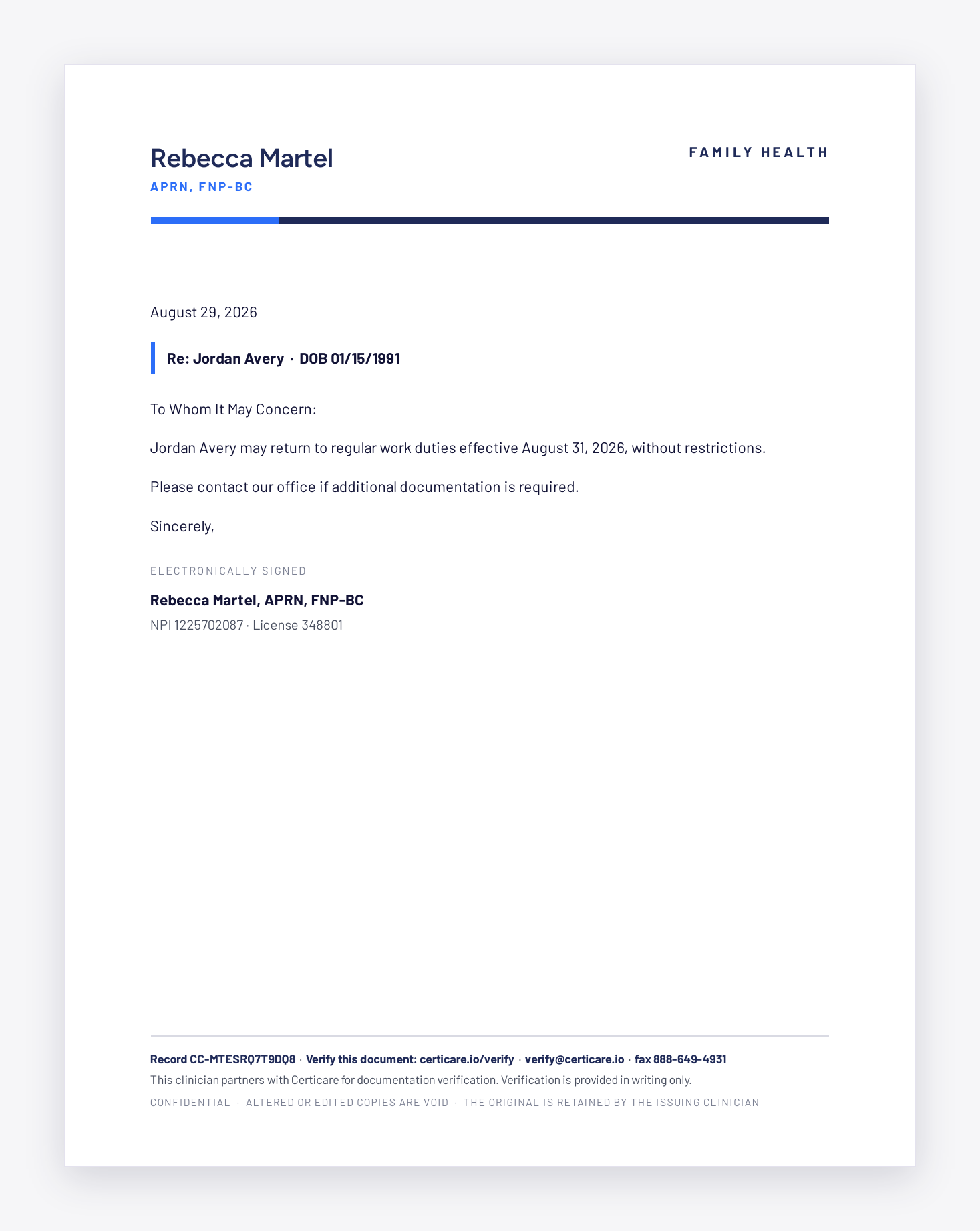 Finished PDF letter on provider letterhead with the record ID printed in the footer