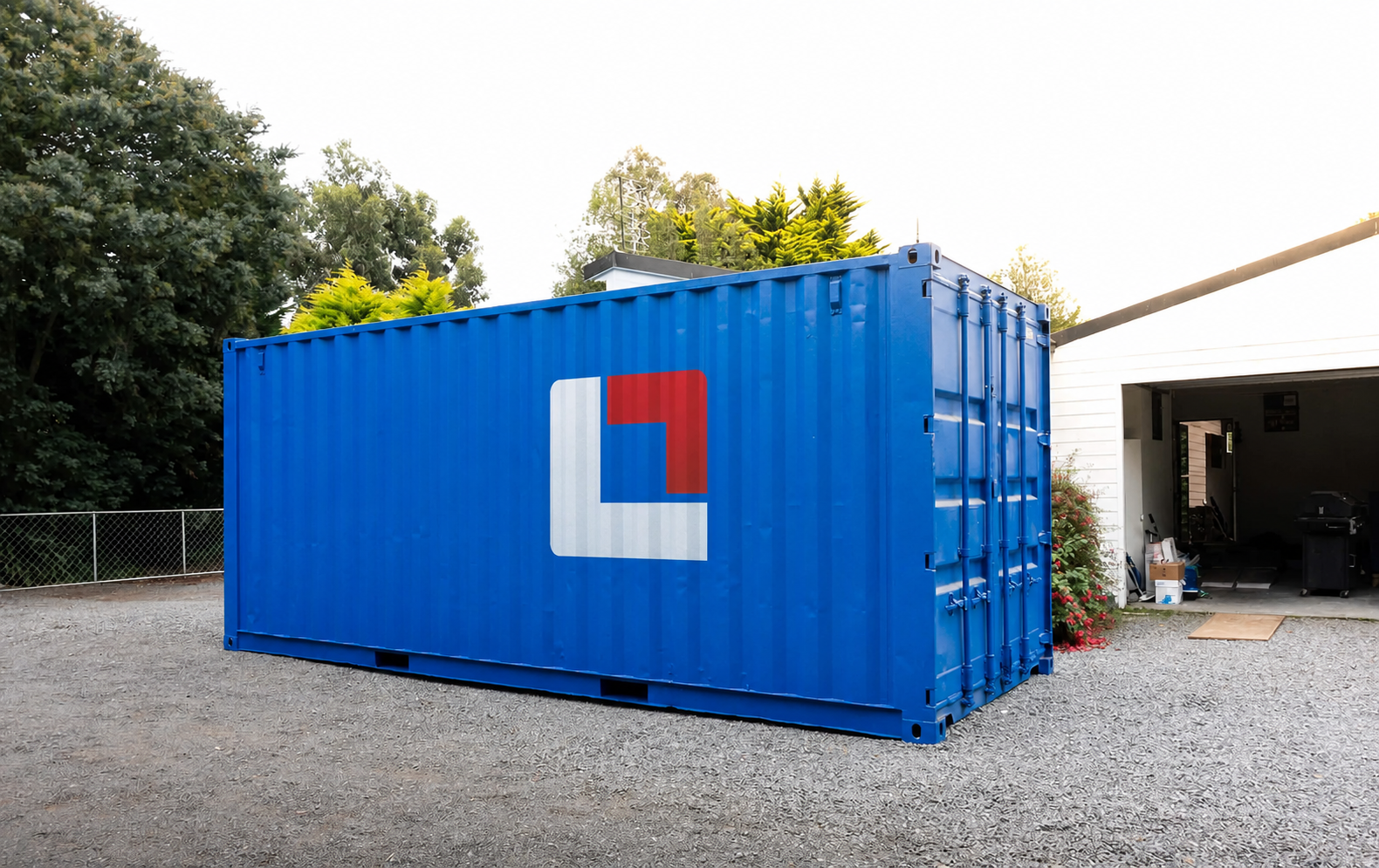 A blue StorePoint container at a Christchurch property