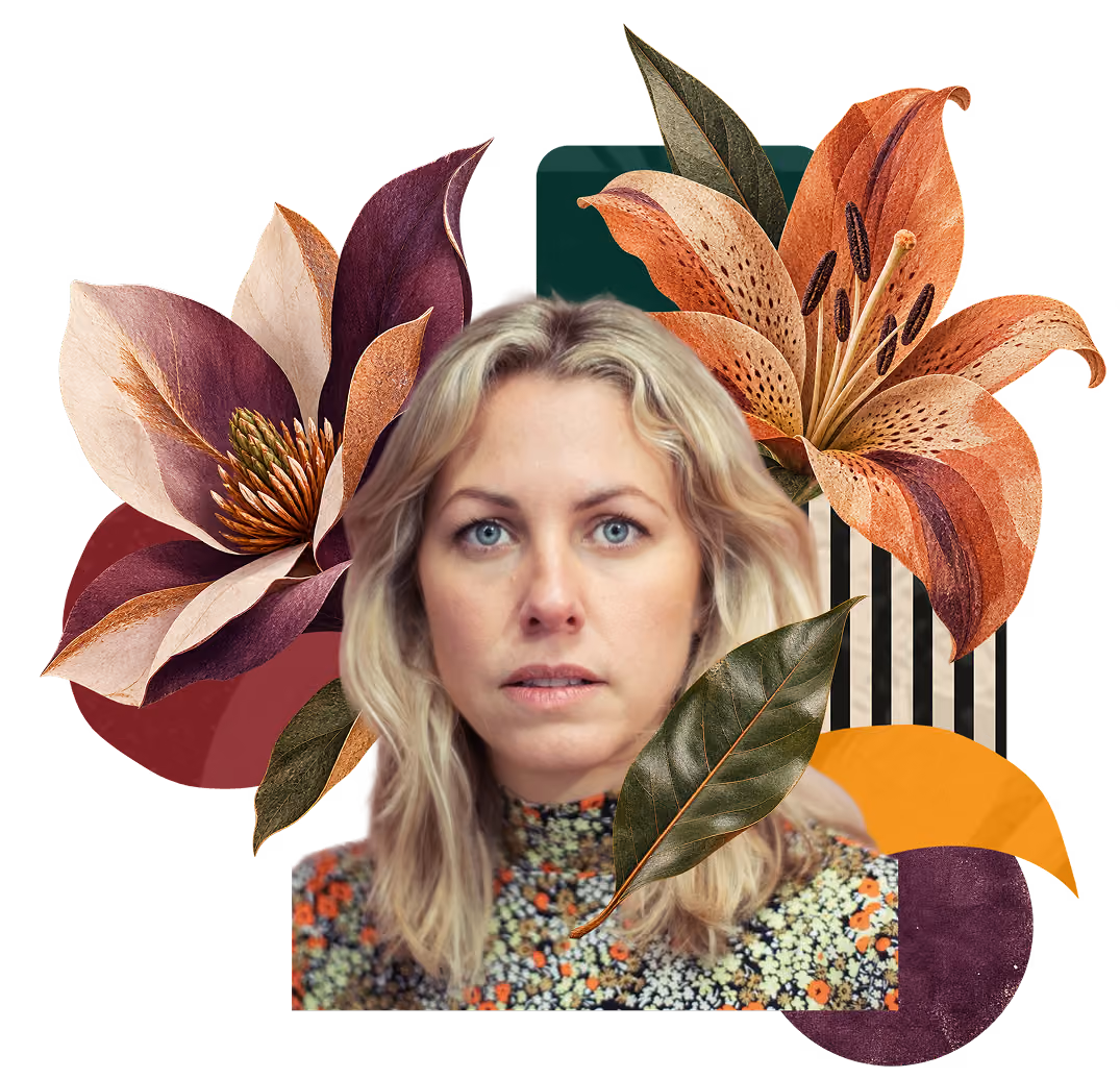 Collage of women's faces with botanicals