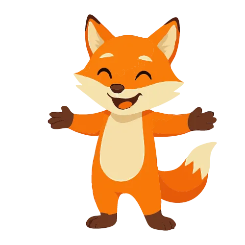 Freddy, the Silly Fox mascot, smiling with his arms open