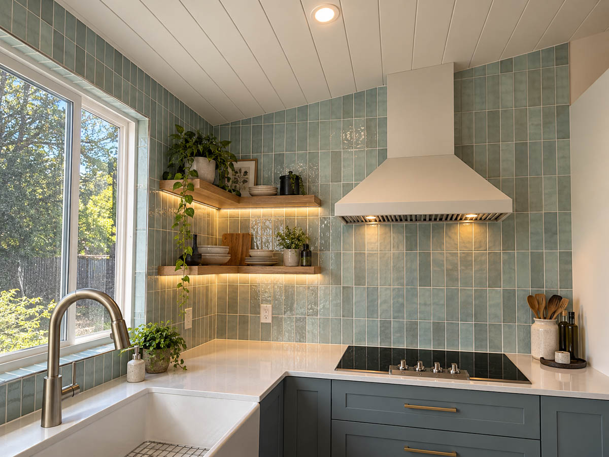 Tiled kitchen backsplash installation in Victoria, BC