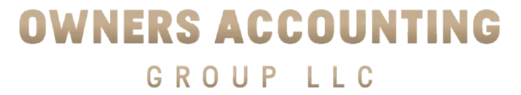 Company logo text reading 'OWNERS ACCOUNTING GROUP LLC' in uppercase letters with a gold gradient effect.