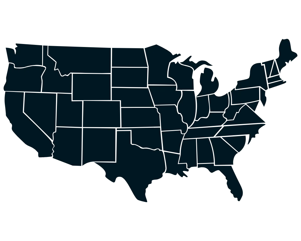 Map outline of the United States, showing state borders without labels or additional markings.