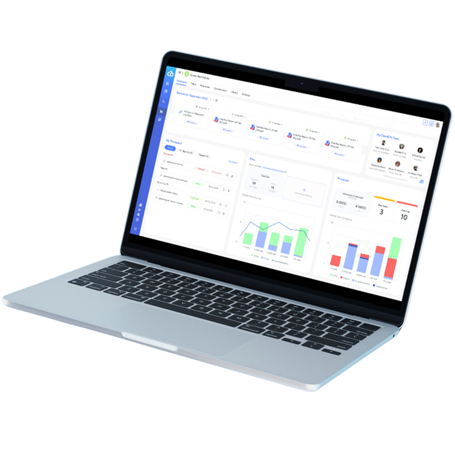 CloudCFO WebApp dashboard on a laptop