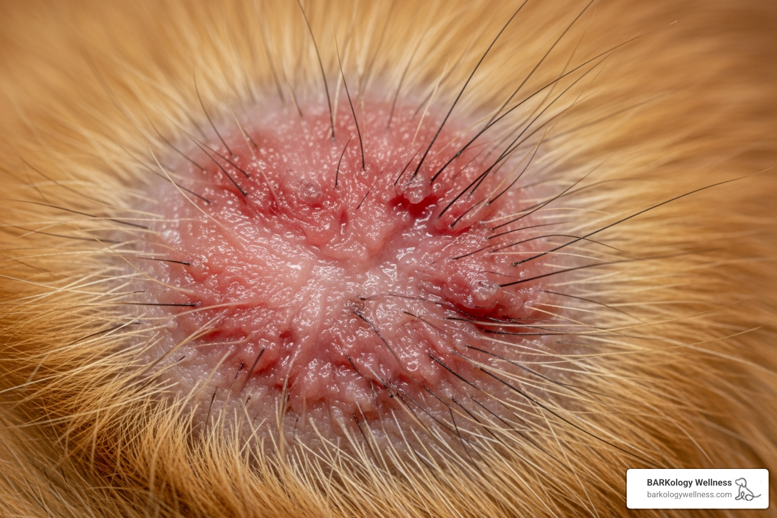 close-up of a dog's irritated red skin or a hot spot - Itchy skin dog relief close-up of a dog's irritated red skin or a hot spot - Itchy skin dog relief