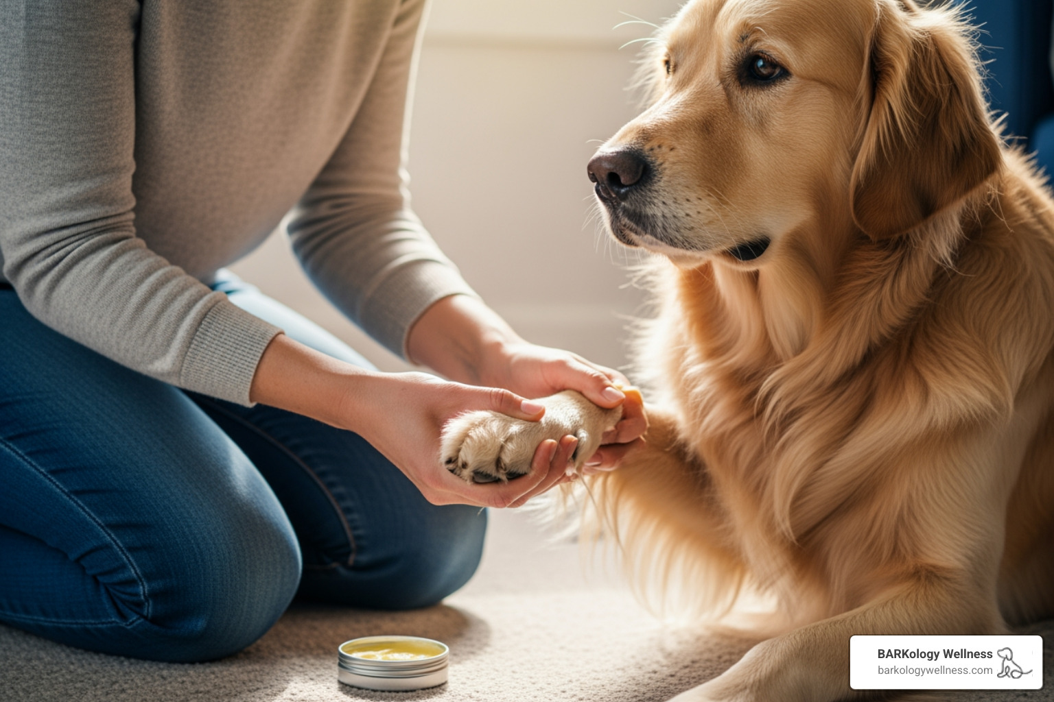 soothing balm being applied to a dog's paw - Dog skin care
