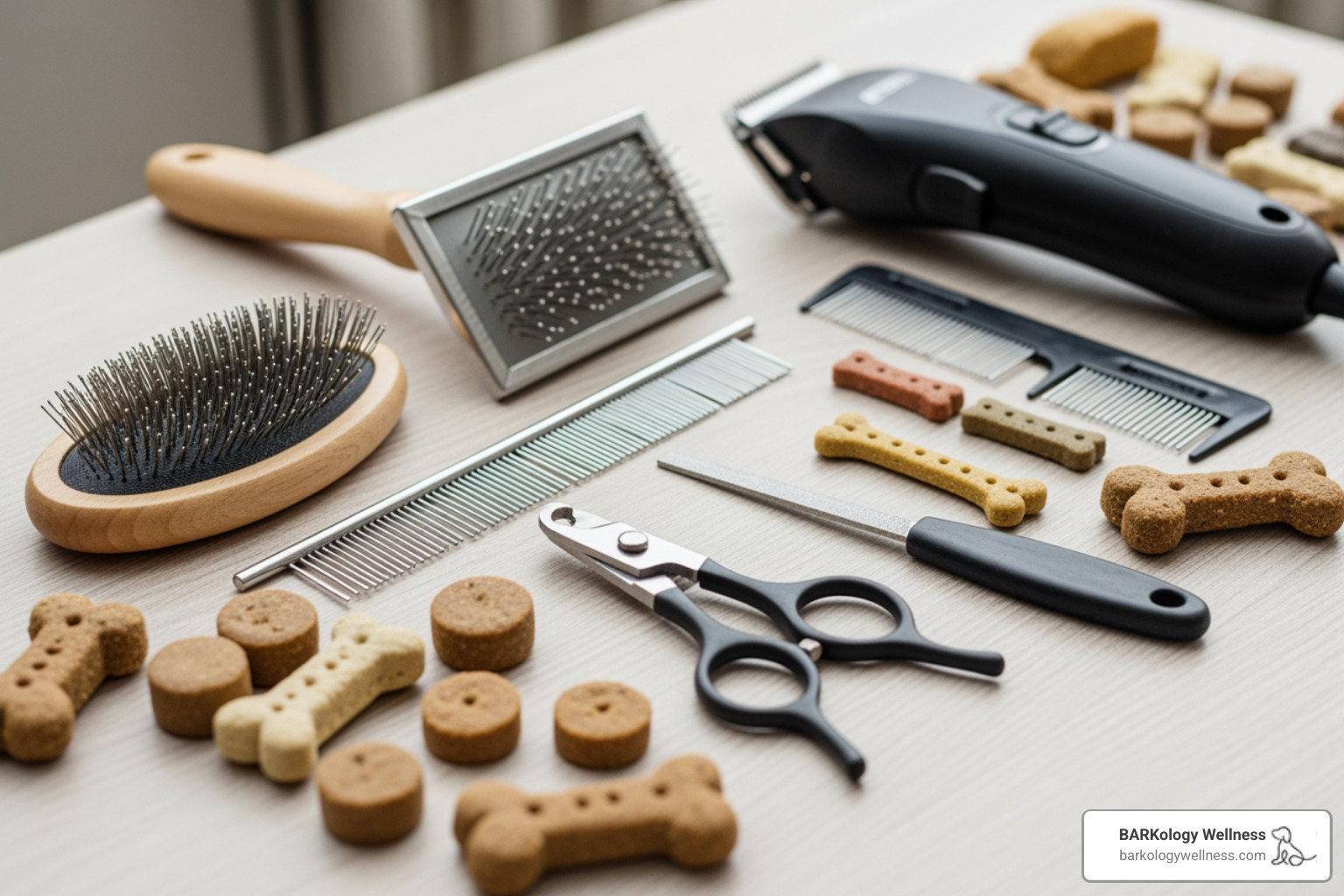various grooming tools with treats - dog grooming for anxiety various grooming tools with treats - dog grooming for anxiety