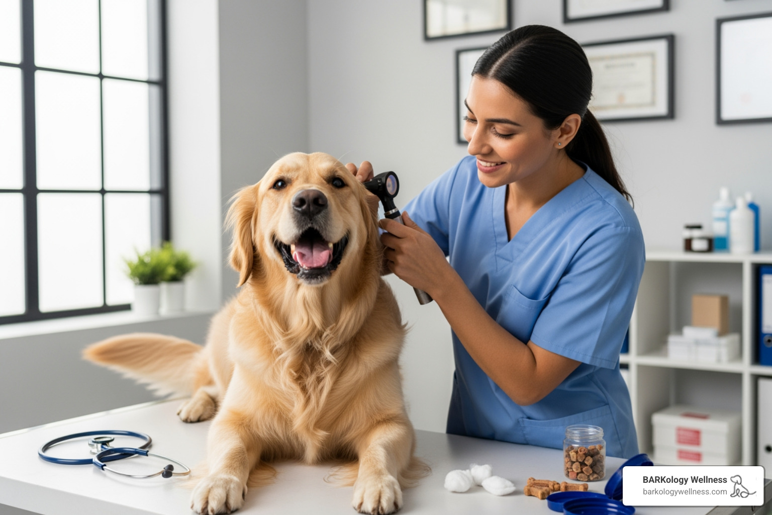 happy dog at veterinary checkup - canine wellness plans
