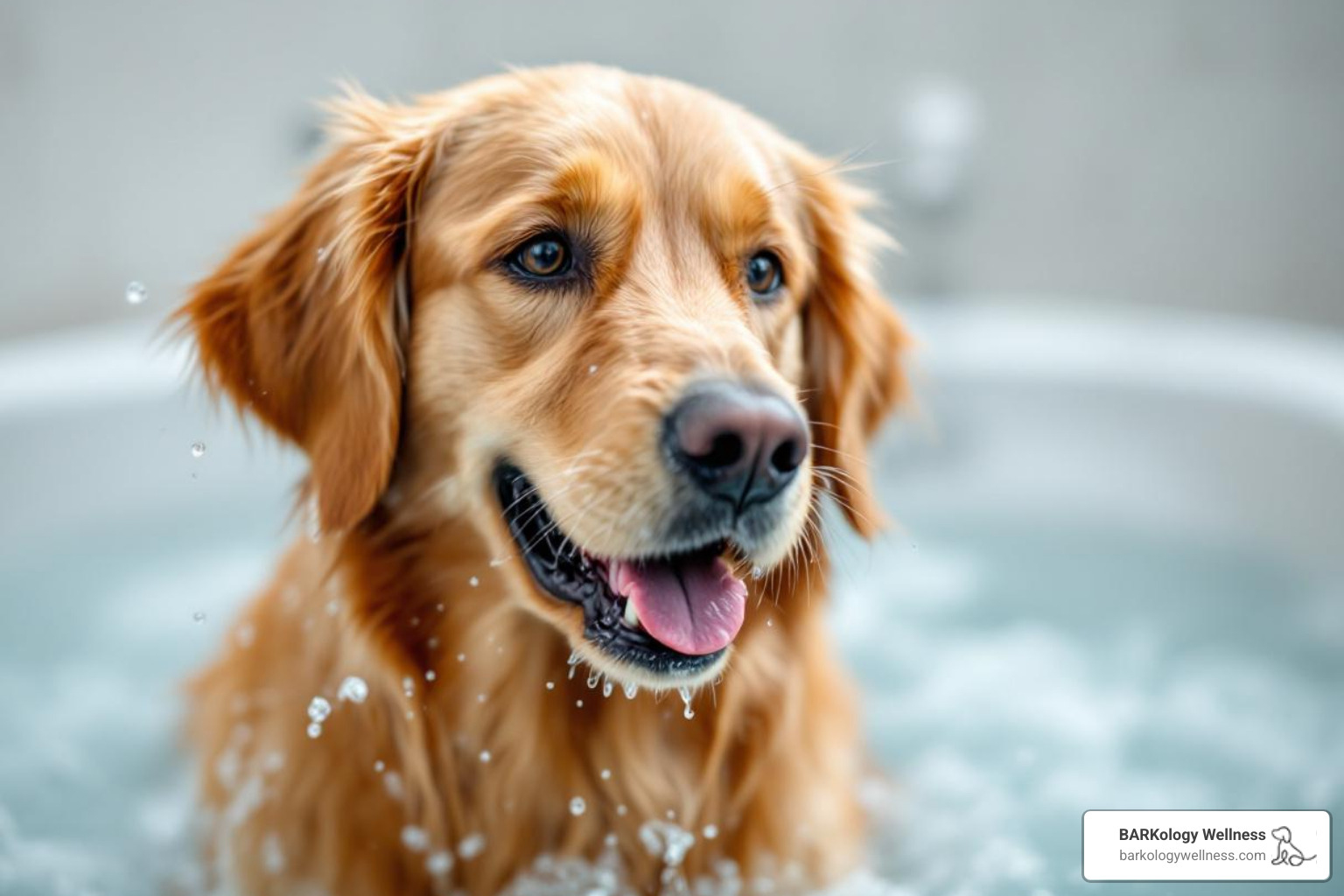 a golden retriever shaking off water after a bath - dog grooming memberships Tampa a golden retriever shaking off water after a bath - dog grooming memberships Tampa