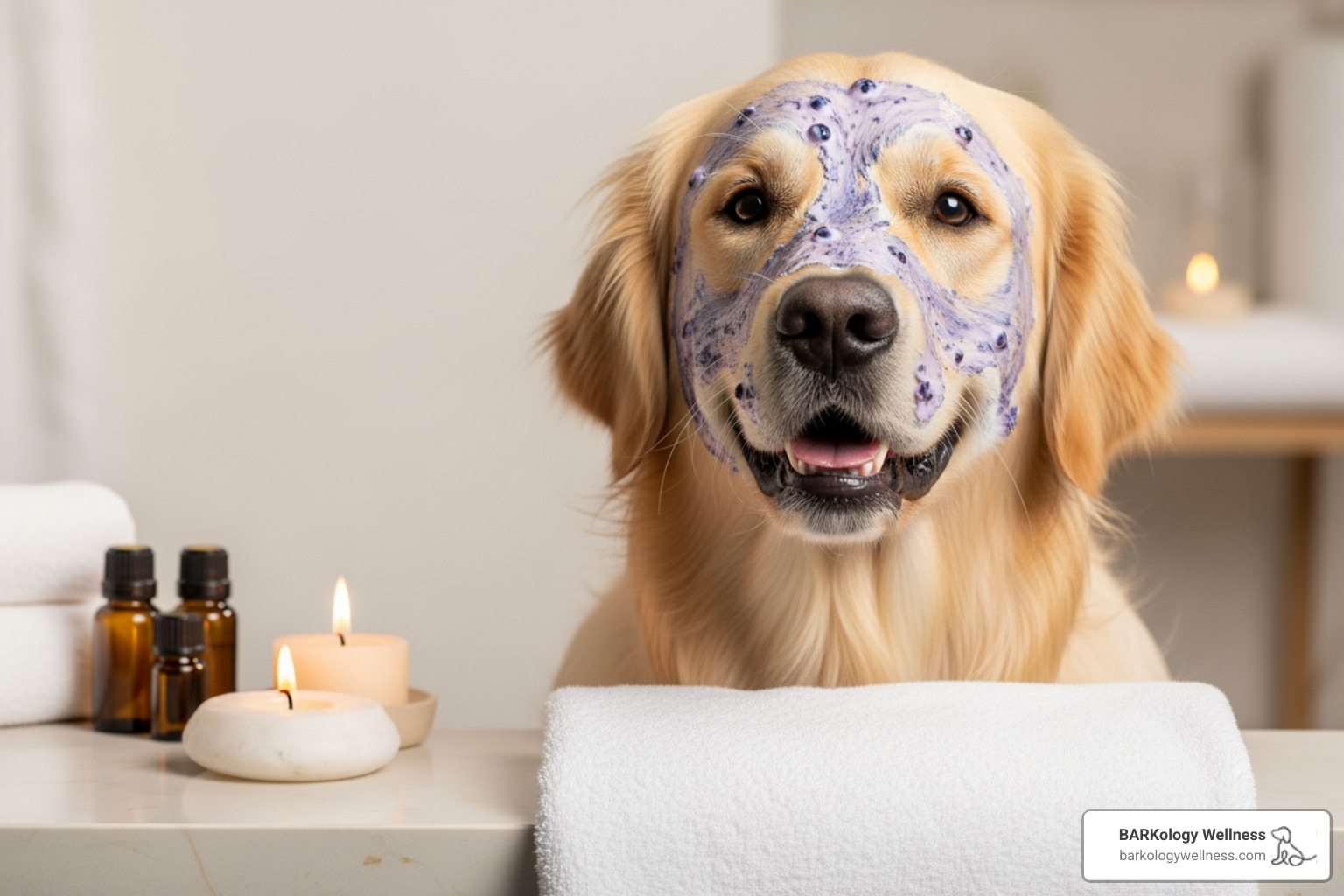 Dog enjoying a blueberry facial - luxury dog spa South Tampa Dog enjoying a blueberry facial - luxury dog spa South Tampa
