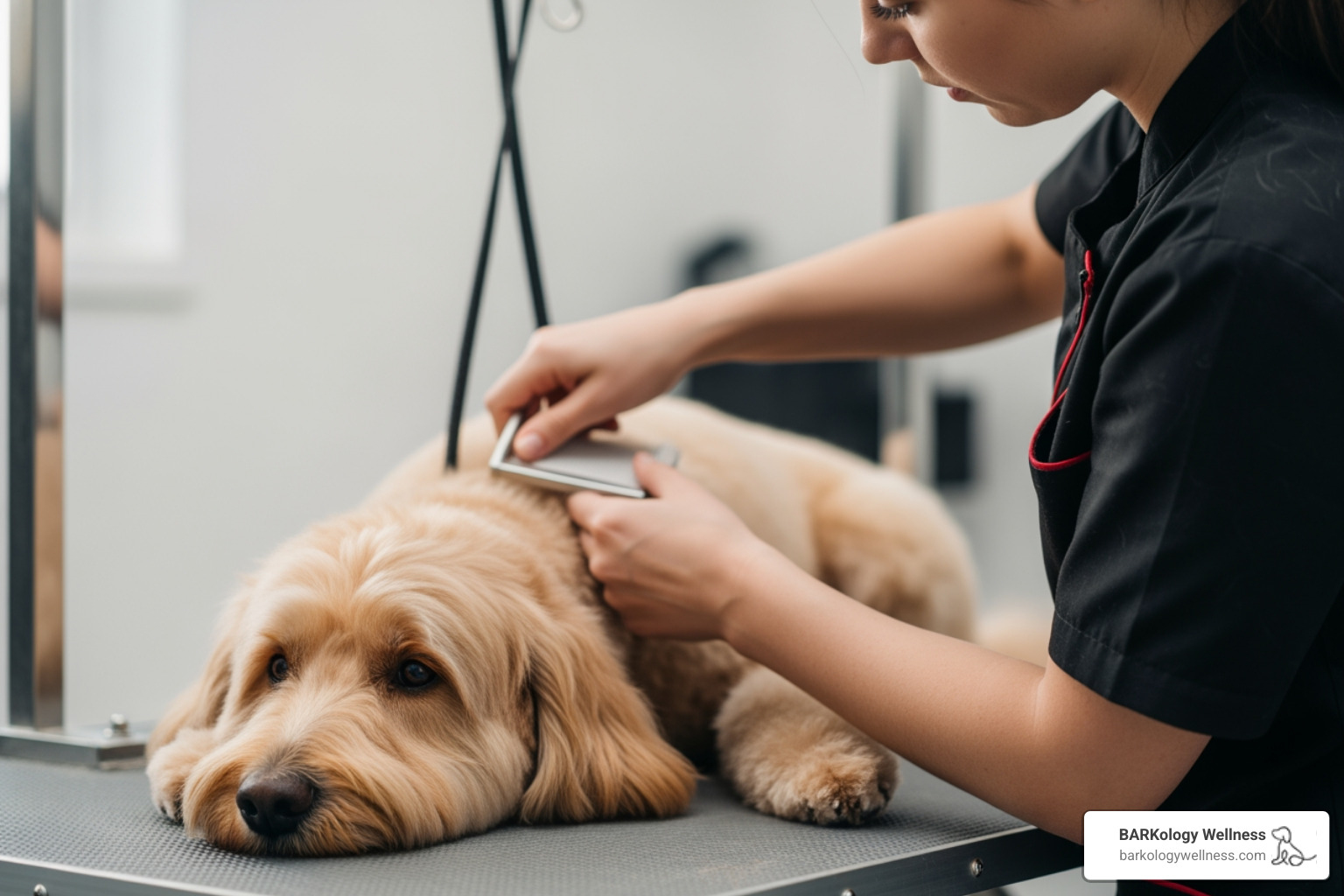 calm dog being gently groomed - dog groomer for anxious dogs near me calm dog being gently groomed - dog groomer for anxious dogs near me