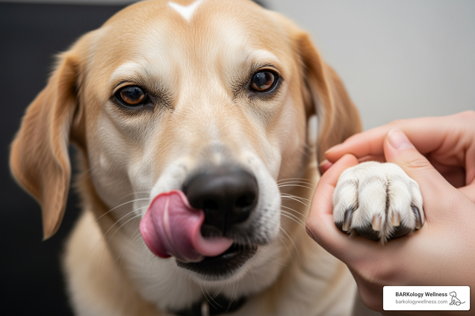 dog showing subtle stress signs like lip licking and whale eye during paw handling - stress free nail grooming for your dog dog showing subtle stress signs like lip licking and whale eye during paw handling - stress free nail grooming for your dog