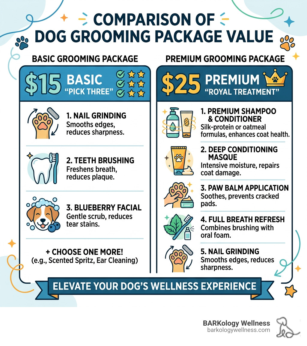 Comparison table of basic vs premium grooming package value - grooming add-ons for dogs infographic Comparison table of basic vs premium grooming package value - grooming add-ons for dogs infographic