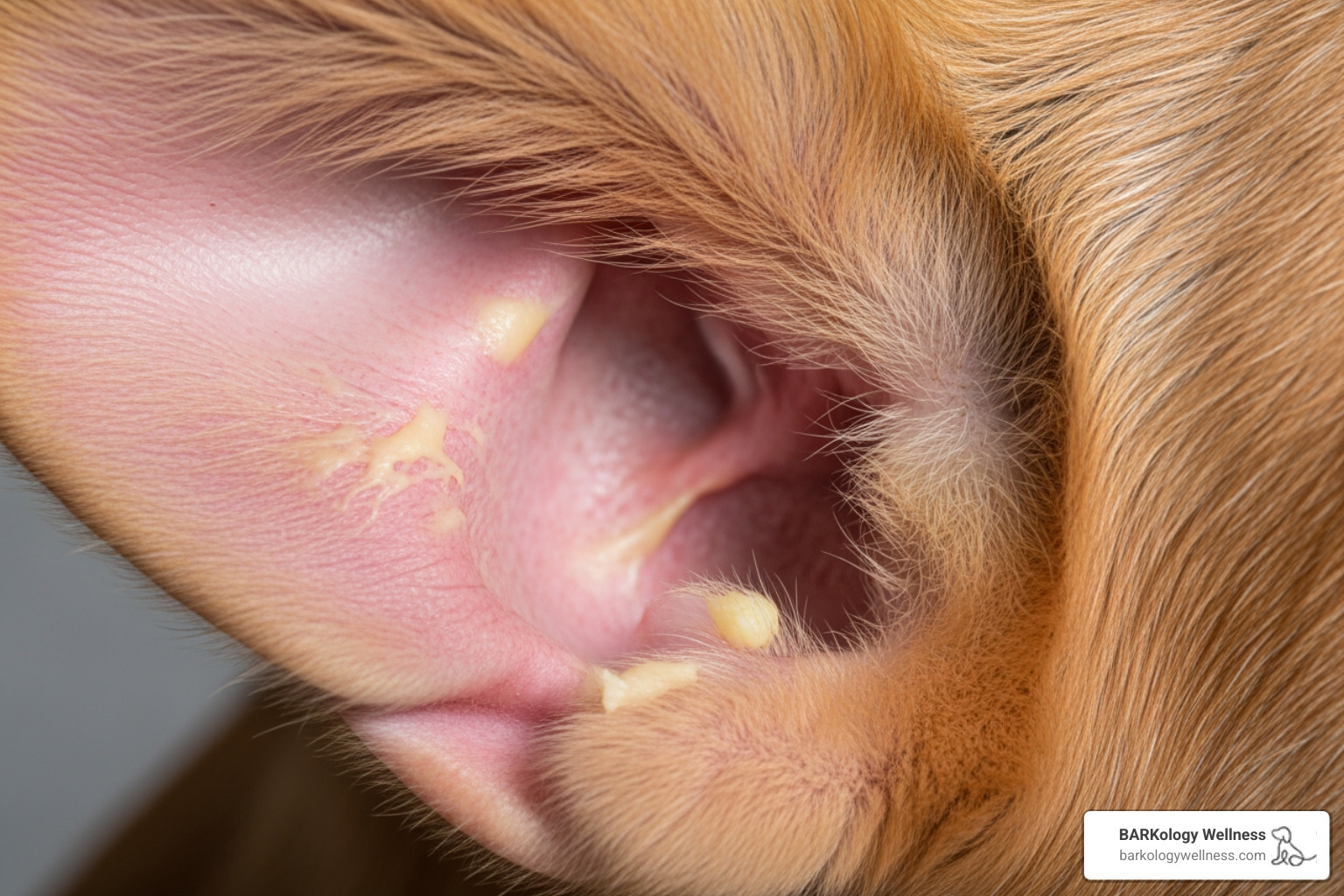 Healthy pink dog ear with minimal wax - bad ear wax in dogs Healthy pink dog ear with minimal wax - bad ear wax in dogs