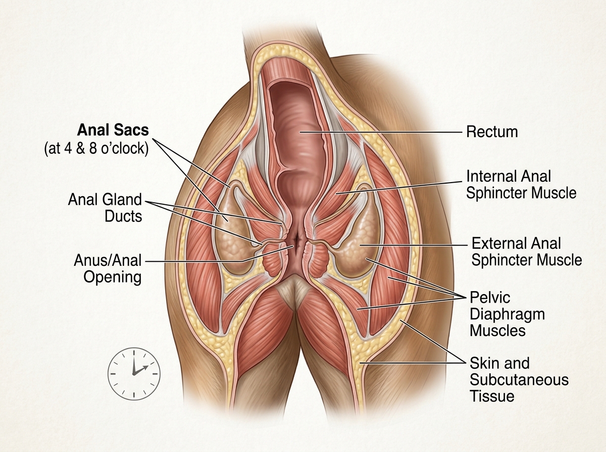 diagram of canine posterior anatomy showing the internal location of the anal sacs - anal gland expression dog diagram of canine posterior anatomy showing the internal location of the anal sacs - anal gland expression dog