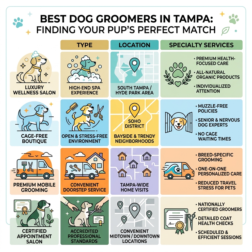 Top Tampa dog groomers compared by type, location, and specialty services - dog groomer Tampa infographic Top Tampa dog groomers compared by type, location, and specialty services - dog groomer Tampa infographic