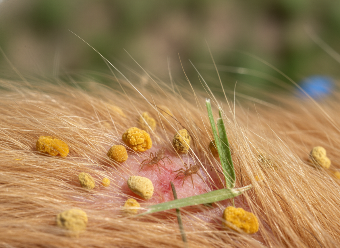 Close-up of environmental allergens like pollen and dust mites - canine dermatitis home remedies