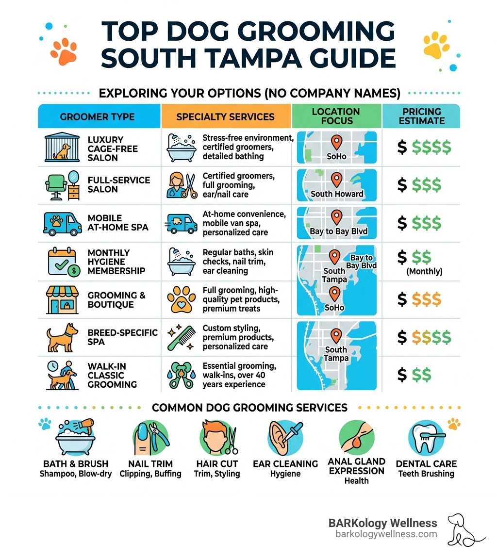 Infographic showing top South Tampa dog groomers, service types, locations, and pricing overview - Dog groomer South Tampa Infographic showing top South Tampa dog groomers, service types, locations, and pricing overview - Dog groomer South Tampa