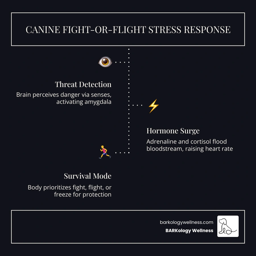infographic explaining the canine fight or flight stress response including cortisol and adrenaline release - solutions for