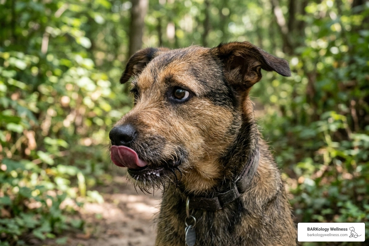 a dog showing subtle stress signals like lip licking and whale eyes - solutions for anxious dogs
