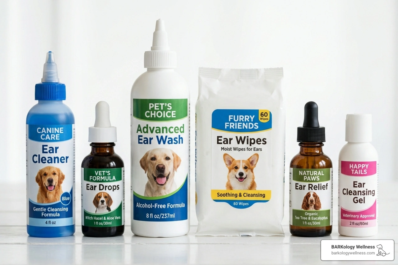 Different ear cleaning formulations including bottles, wipes, and droppers - best ear rinse for dogs Different ear cleaning formulations including bottles, wipes, and droppers - best ear rinse for dogs