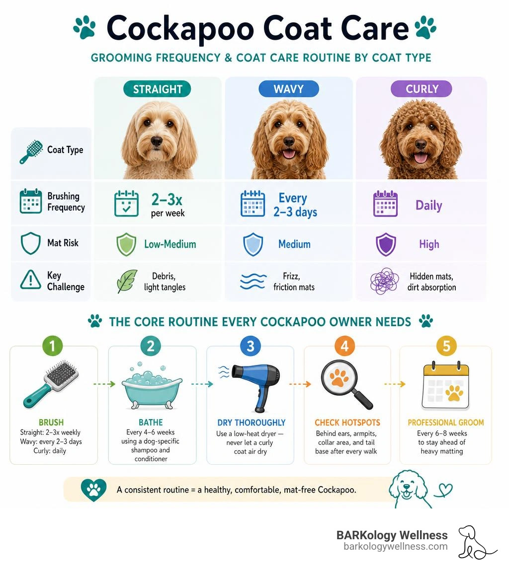 Cockapoo grooming frequency and coat care routine infographic by coat type infographic Cockapoo grooming frequency and coat care routine infographic by coat type infographic