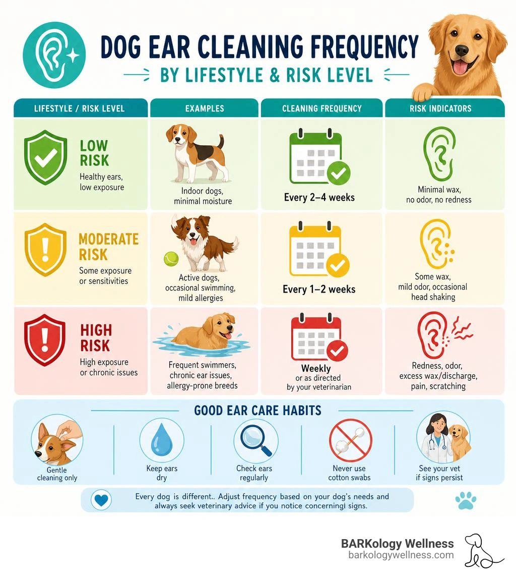 Infographic: Dog ear cleaning frequency by lifestyle and risk level infographic