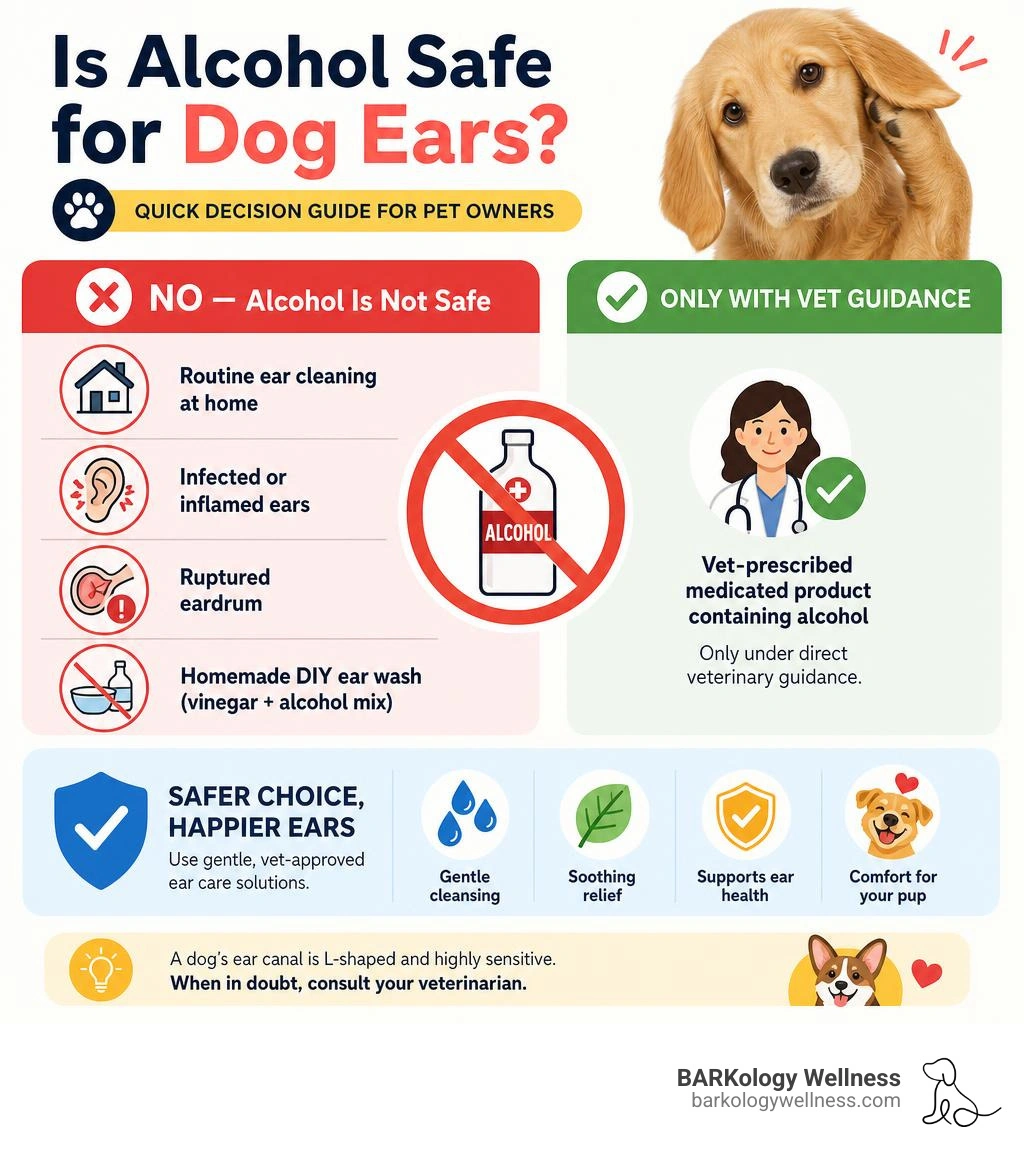Infographic: Is alcohol safe for dog ears? Quick decision guide for pet owners infographic