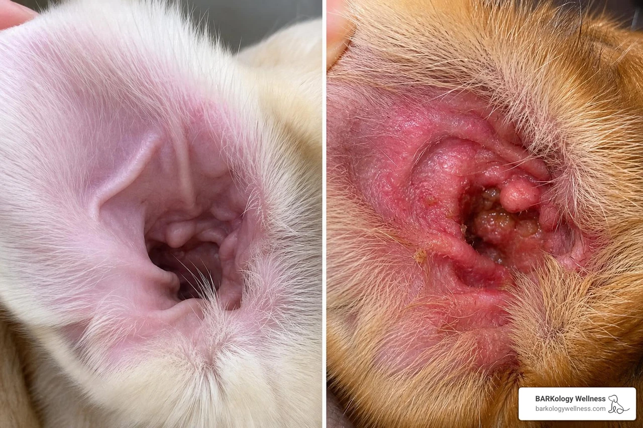 healthy dog ear versus irritated dog ear