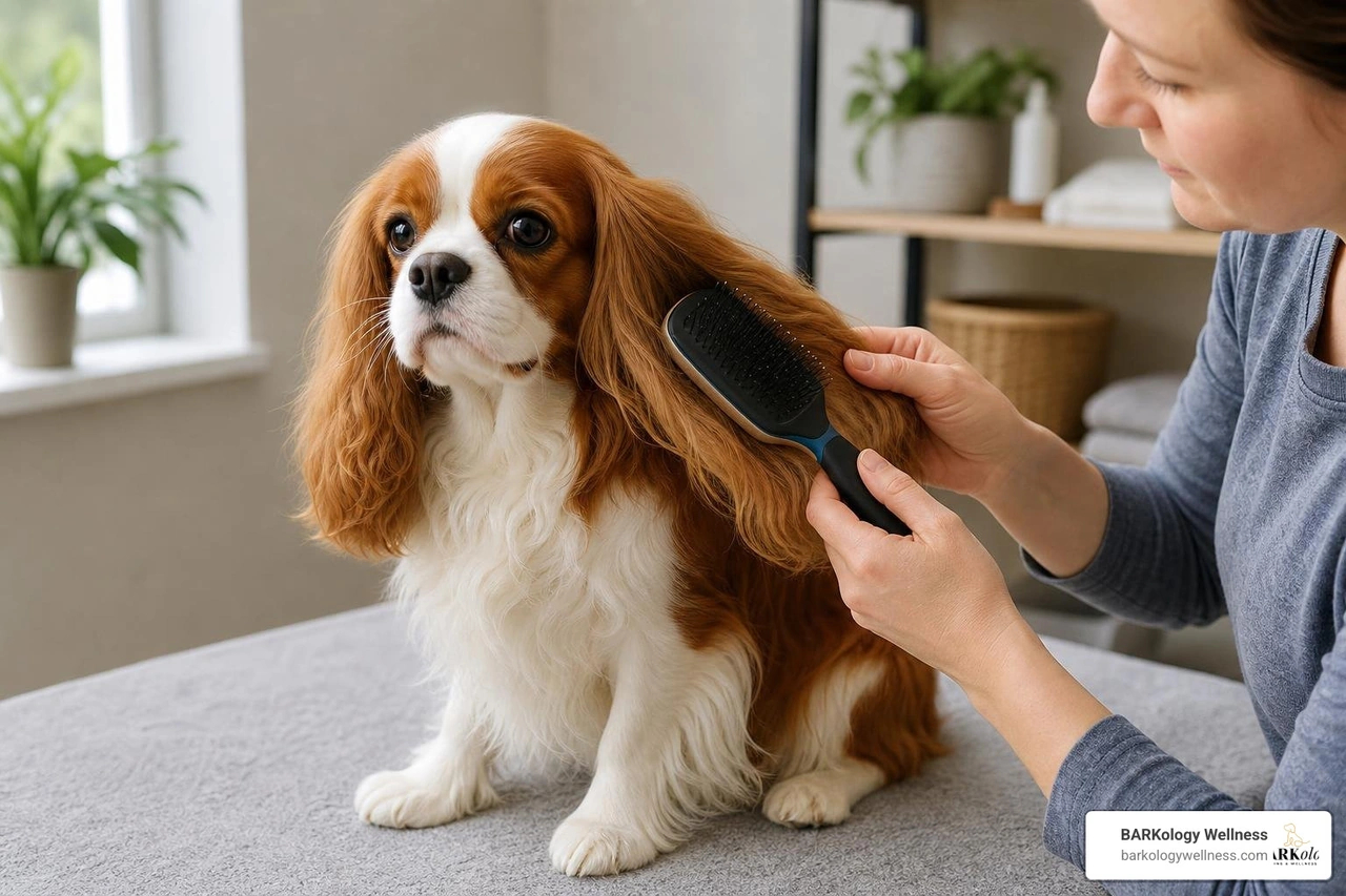 brushing a Cavalier King Charles Spaniel ears brushing a Cavalier King Charles Spaniel ears