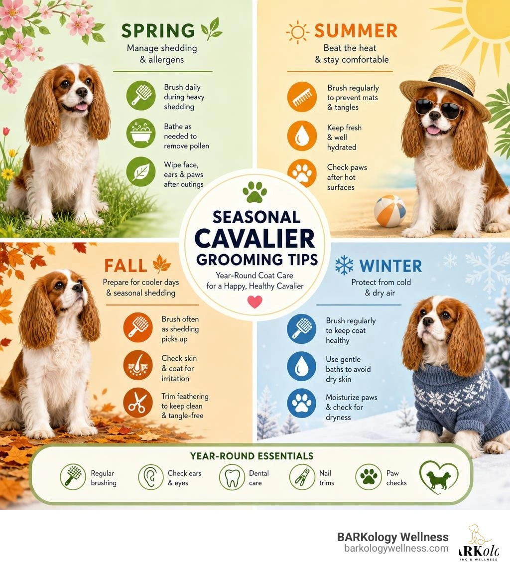 seasonal Cavalier grooming tips for spring summer fall and winter infographic seasonal Cavalier grooming tips for spring summer fall and winter infographic