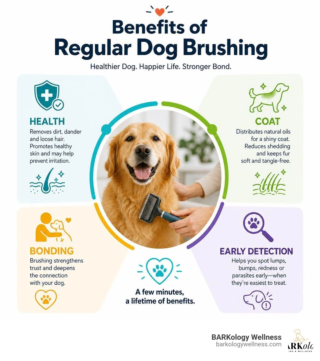 Benefits of regular dog brushing: health, coat, bonding, and early detection infographic infographic Benefits of regular dog brushing: health, coat, bonding, and early detection infographic infographic