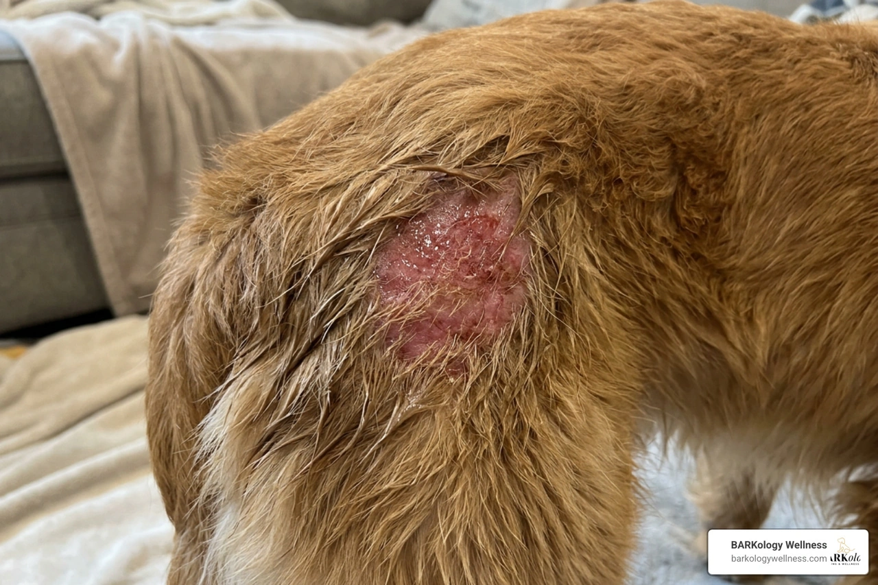 hot spot lesion on a dog's hip