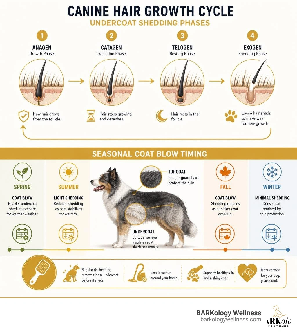 Canine hair growth cycle infographic showing undercoat shedding phases and seasonal coat blow timing infographic Canine hair growth cycle infographic showing undercoat shedding phases and seasonal coat blow timing infographic