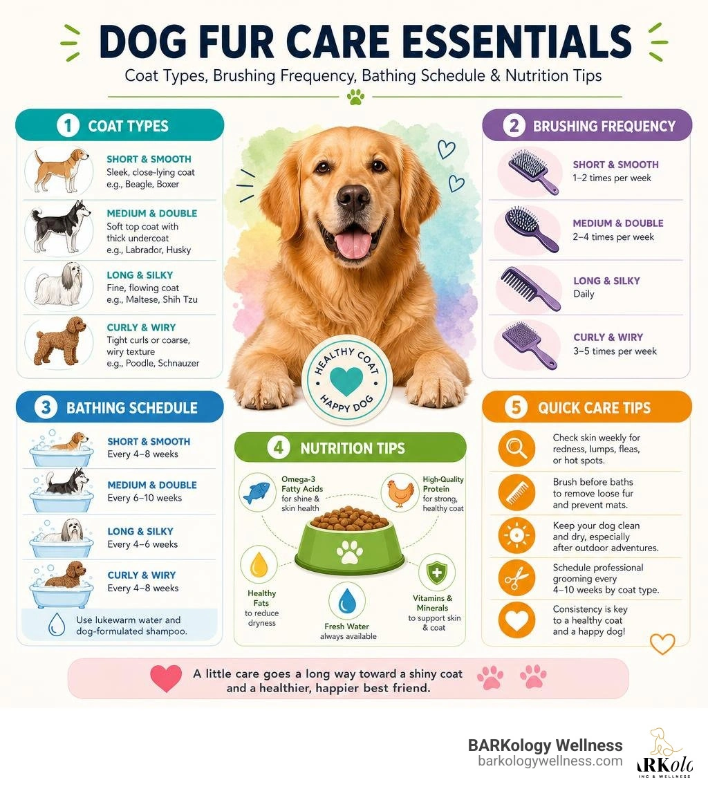 Dog fur care essentials: coat types, brushing frequency, bathing schedule, and nutrition tips infographic Dog fur care essentials: coat types, brushing frequency, bathing schedule, and nutrition tips infographic