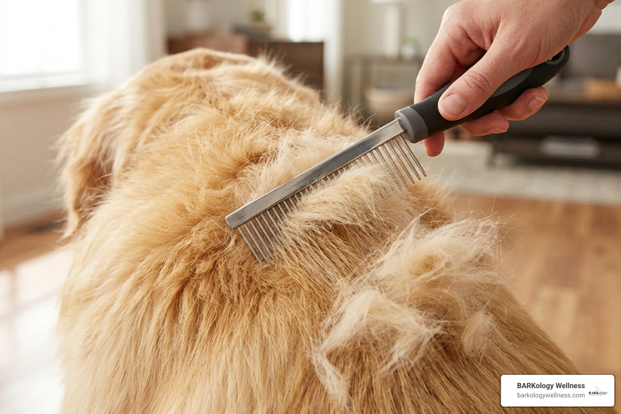 Deshedding dog coat tool removing loose undercoat fur Deshedding dog coat tool removing loose undercoat fur
