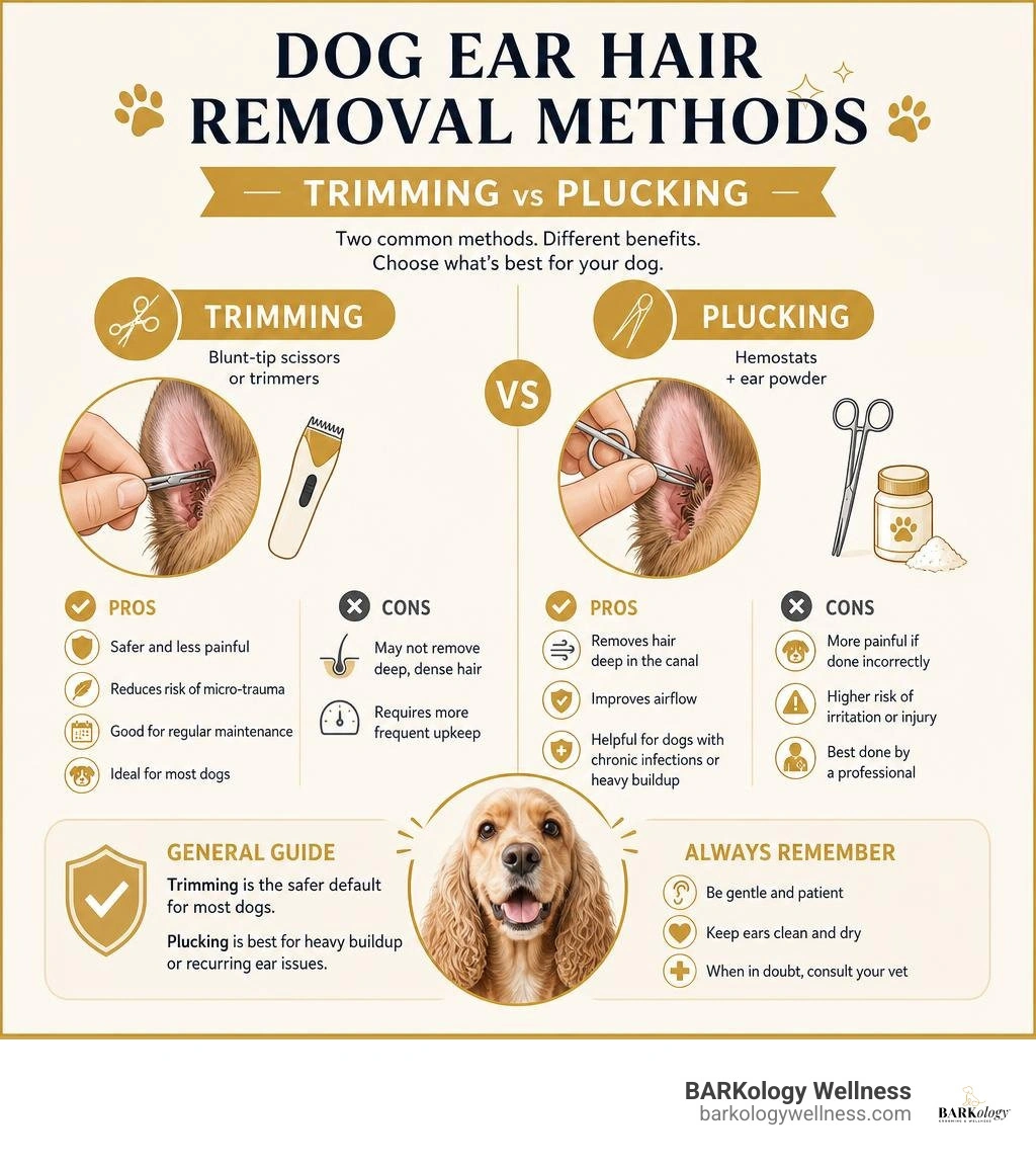 Dog ear hair removal methods comparison infographic with trimming vs plucking pros and cons infographic Dog ear hair removal methods comparison infographic with trimming vs plucking pros and cons infographic