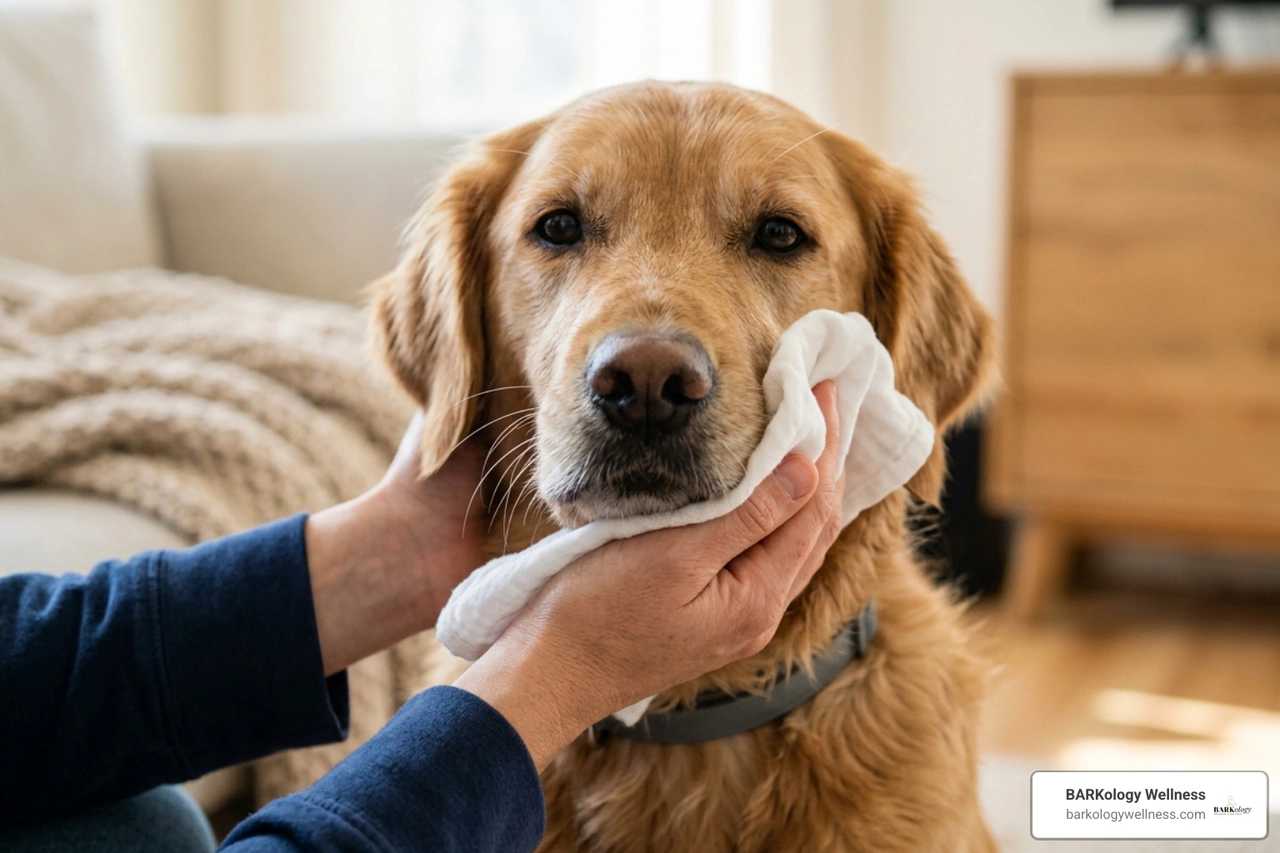 cleaning a dog muzzle with a soft damp cloth cleaning a dog muzzle with a soft damp cloth