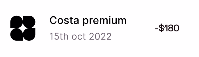 Transaction for Costa premium on October 15, 2022, with an amount of minus $180.