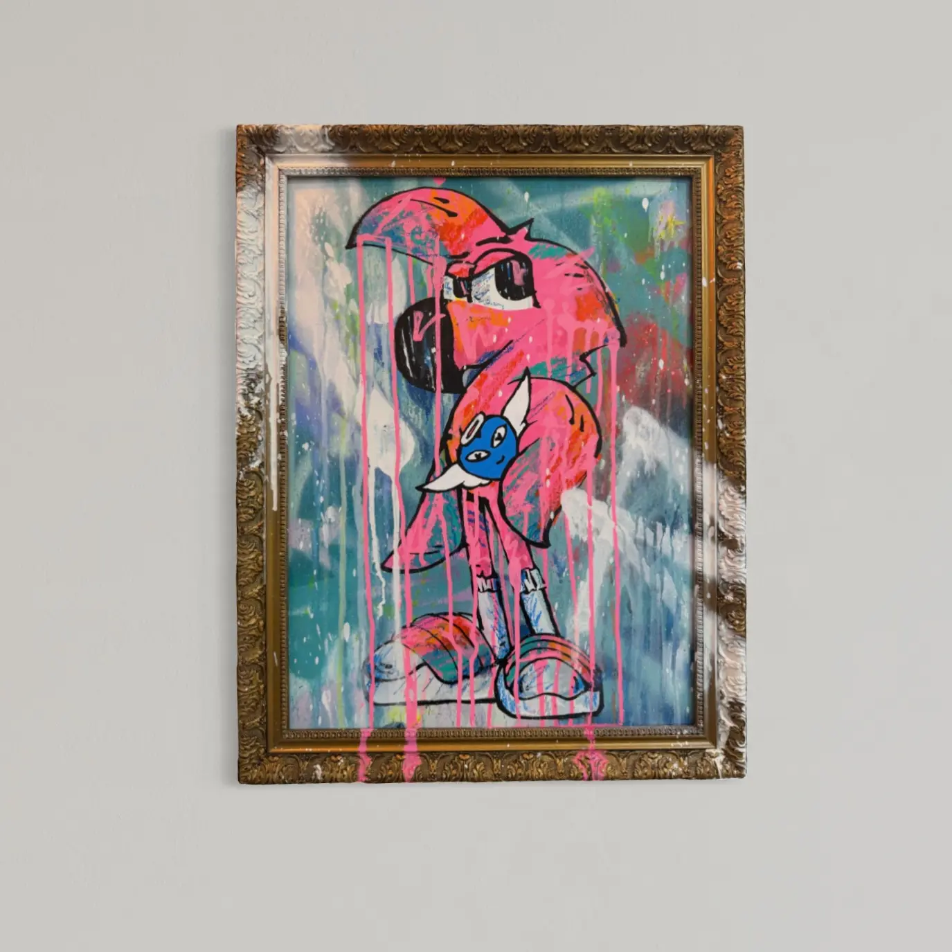 Blue Baby, tableau sur bois avec encadrement doré, 2026