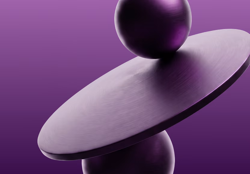 Purple 3D sphere balanced on a disc