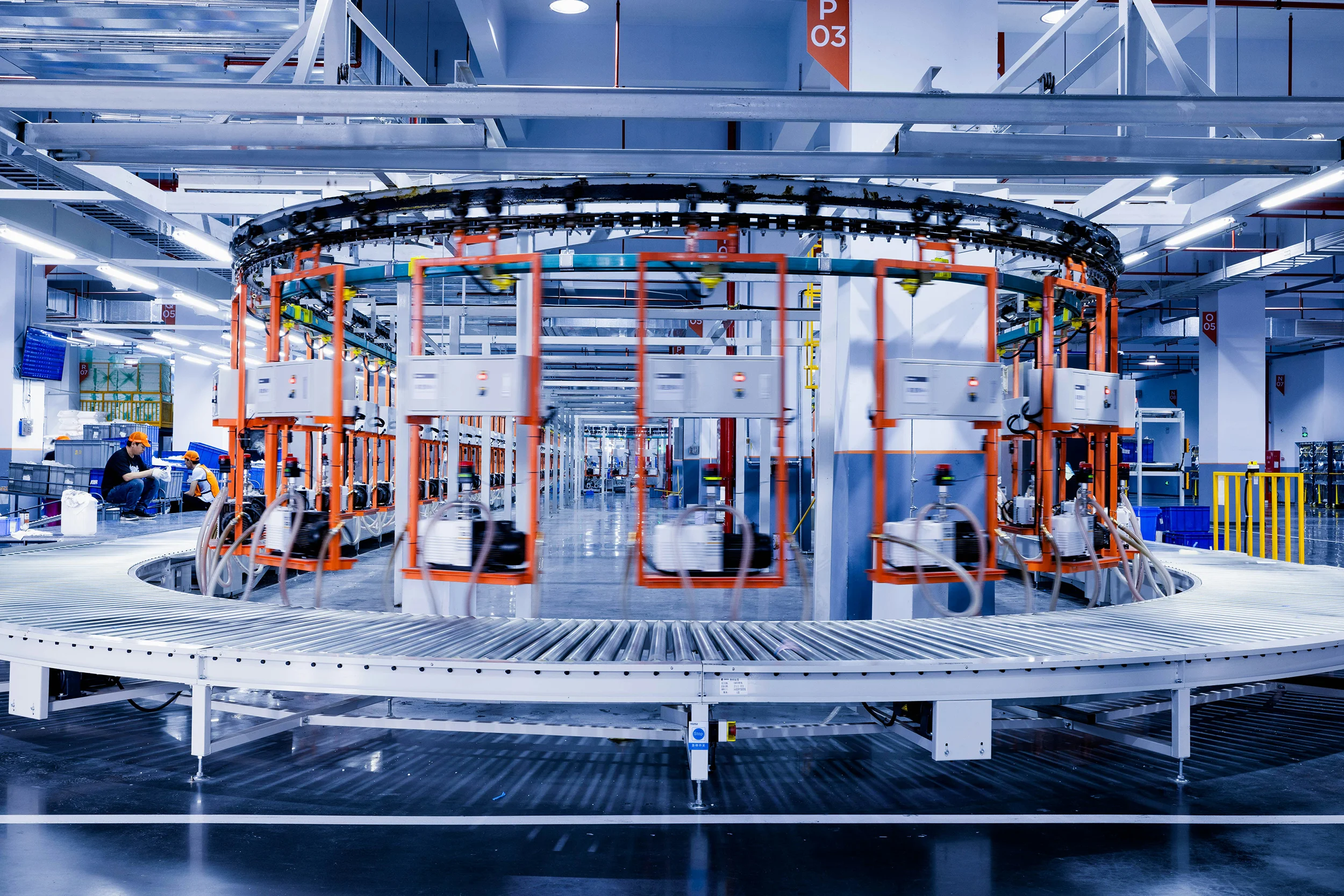 Automated production line operating in a modern factory